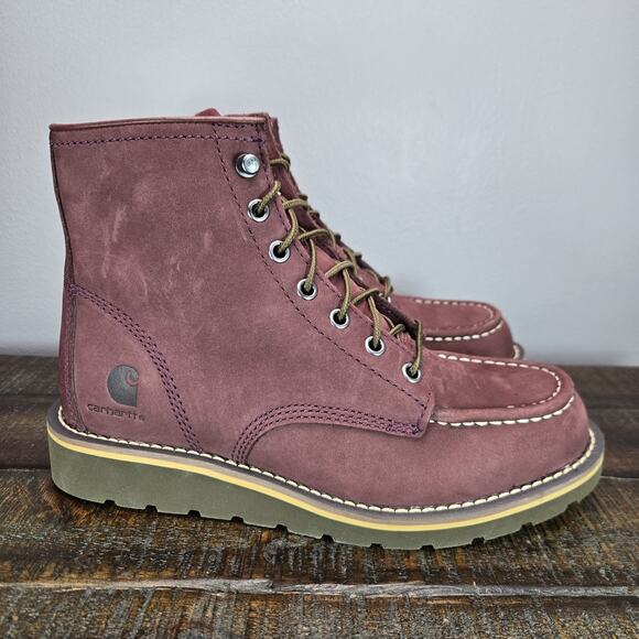 Carhartt Moc Toe Wedge Boots Womens Size 7.5 Lace Up Work Boots Red - Picture 1 of 11